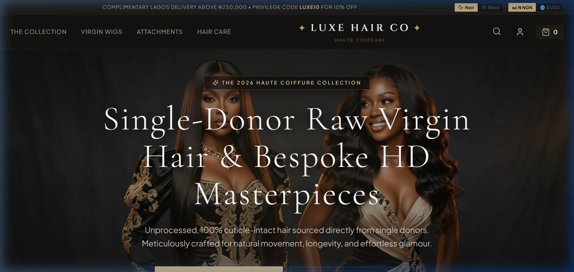 Luxe Hair Co — Luxury E-Commerce Platform — 01. Haute Coiffure Luxury Storefront